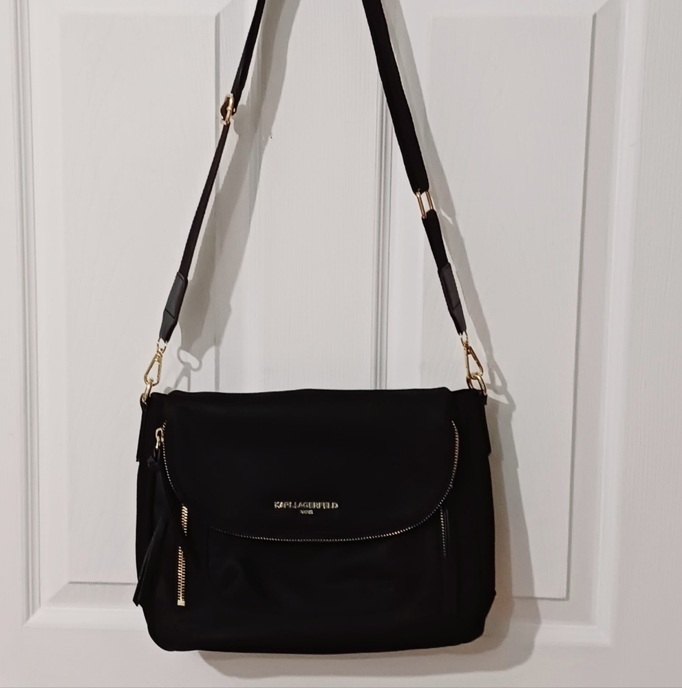 Karl Lagerfeld Black Crossbody Bag with Gold Accents